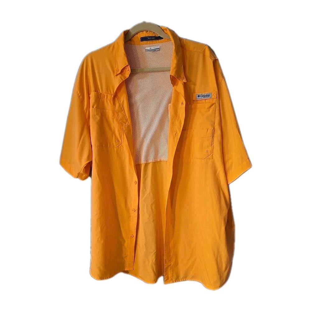 Columbia Tamiami Orange Omni-Shade PFG Fishing Button Down Shirt Men's Size XL